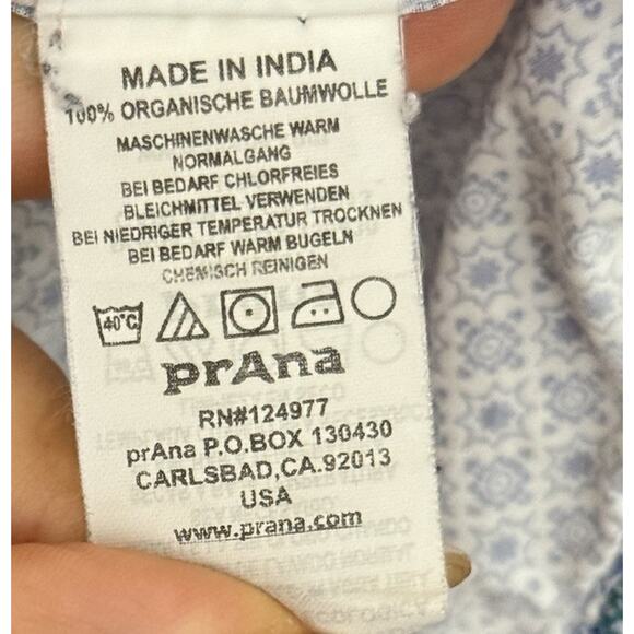 Prana Shirt Men Large Slim Fit Blue Button Down Geometric Casual Preppy Outdoors - Picture 8 of 14